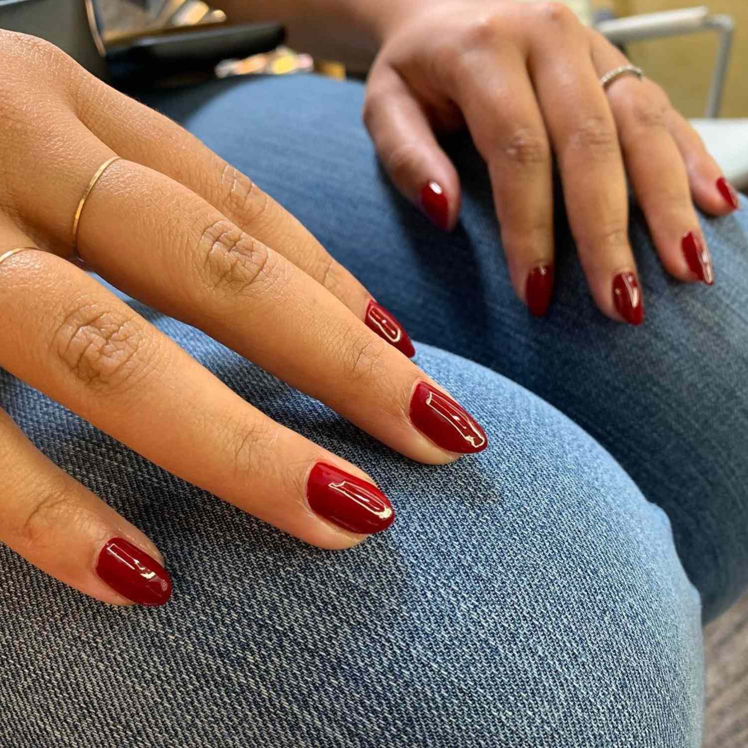 Timeless Classic Short Oval Deep Red Nails — Dark Red Nails