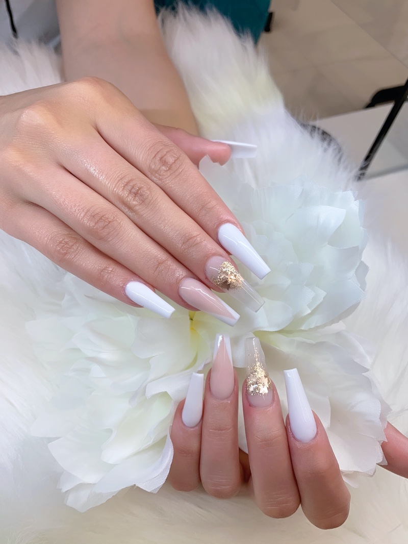 Long Coffin French with Gold Foil Accents — Coffin Nails