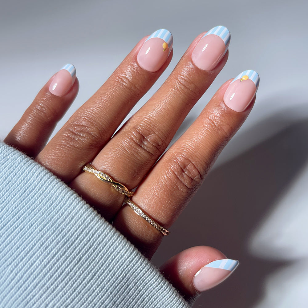 Striped Summer French Tips — Short Oval Nails