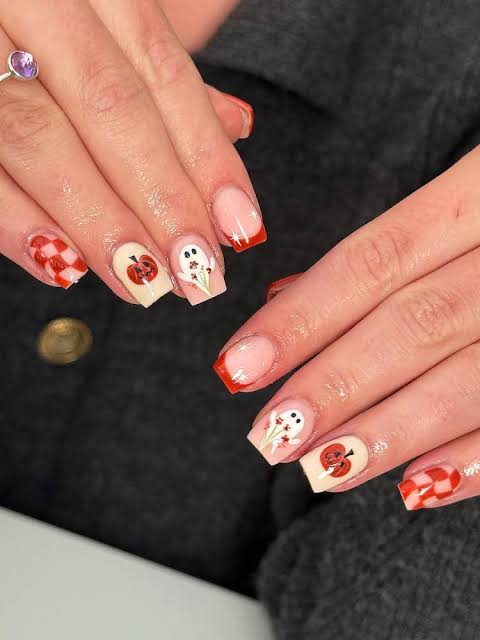 Halloween Ghosts & Pumpkins on Short Squares Halloween Ghosts & Pumpkins on Short Squares — Cute Nails
