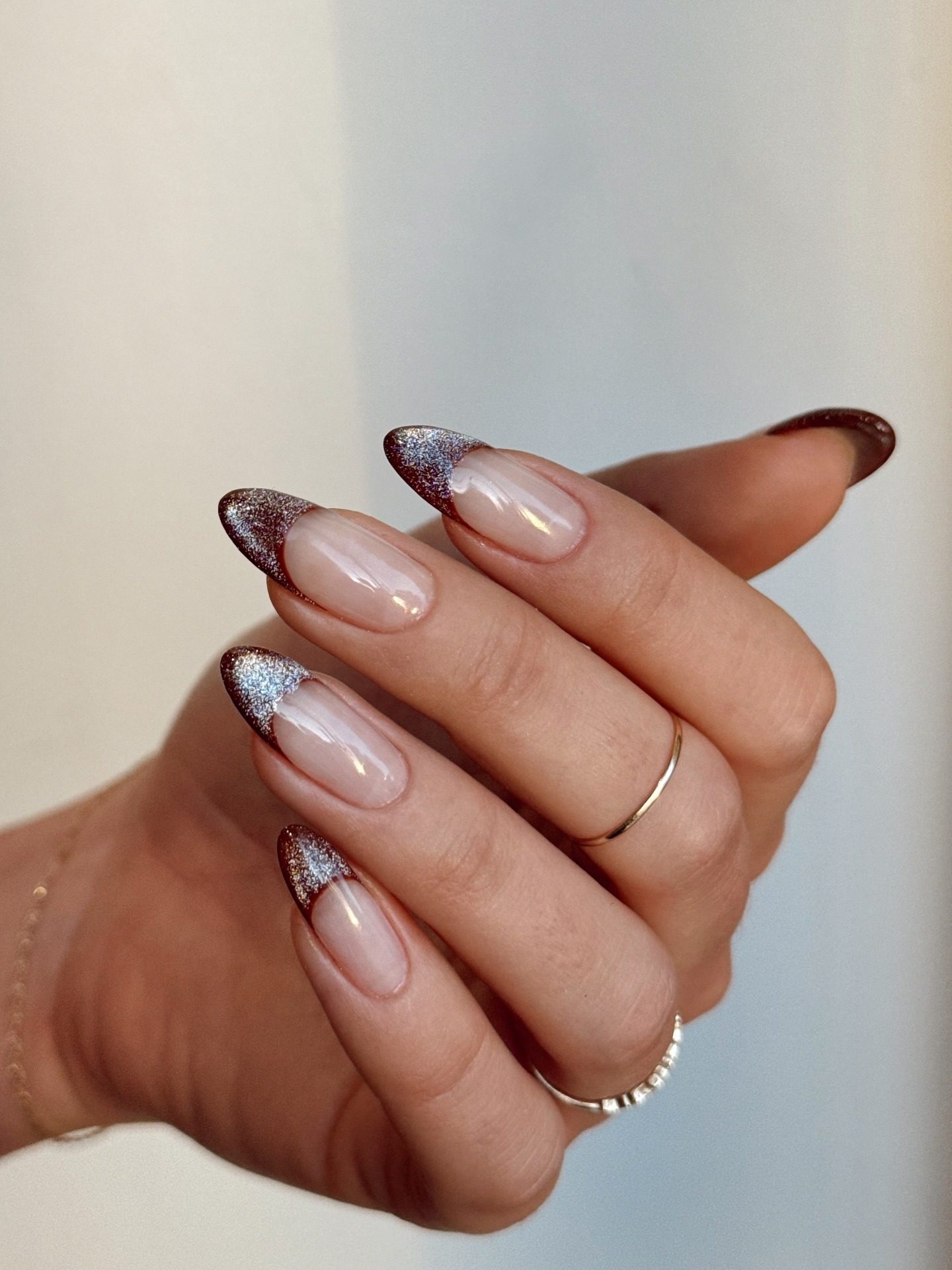 Full Glitter Brown French Tips — Brown French Tip Nails
