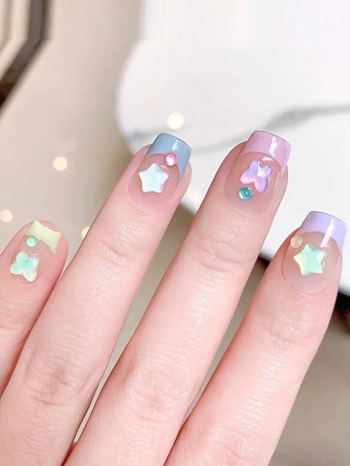 Short Square Pastel French Kawaii Nails Short Square Pastel French Kawaii Nails