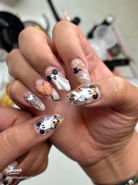 Glossy Some Glitter Mickey Halloween French Tip — Disney Nails