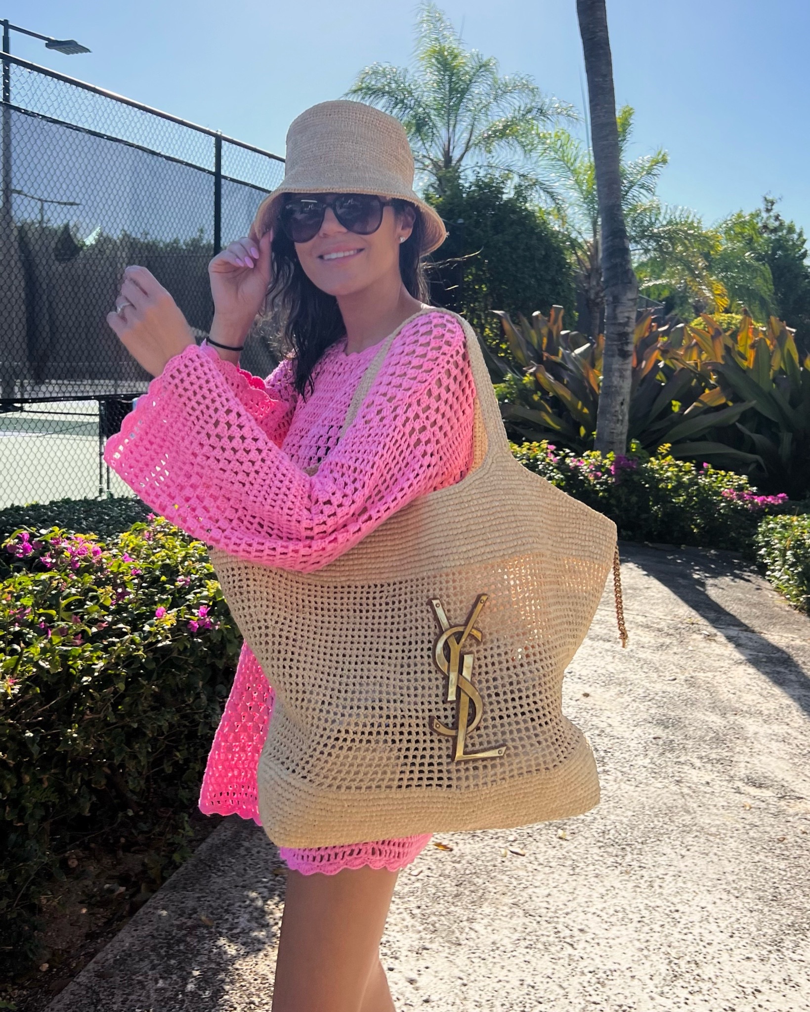 Bright Pink Crochet Dress for Beach Day Fun Bright Pink Crochet Dress for Beach Day Fun — Vacation Outfits