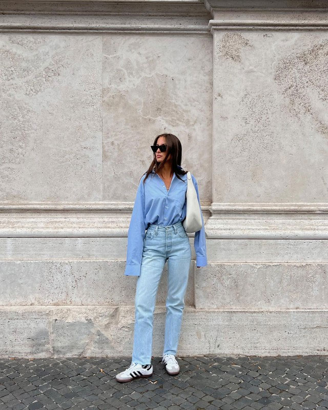 Oversized Light Blue Shirt and Jeans for a Fresh Casual Vibe — Minimalist Outfits
