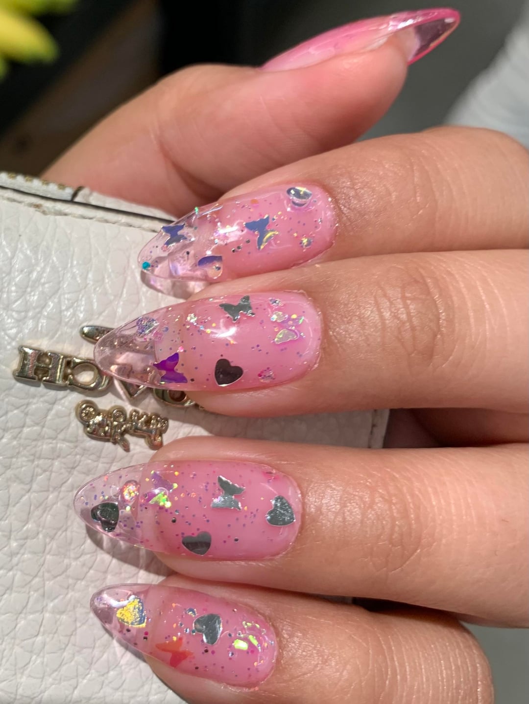Sheer Pink Jelly with Holographic Charms — Jelly Nails