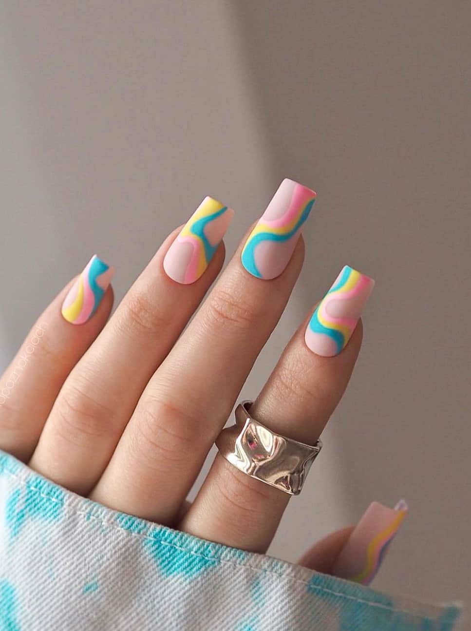 Swirls On All Nails Matte Pastel Swirls on Long Square Swirls On All Nails Matte Pastel Swirls on Long Square — Swirl Nails