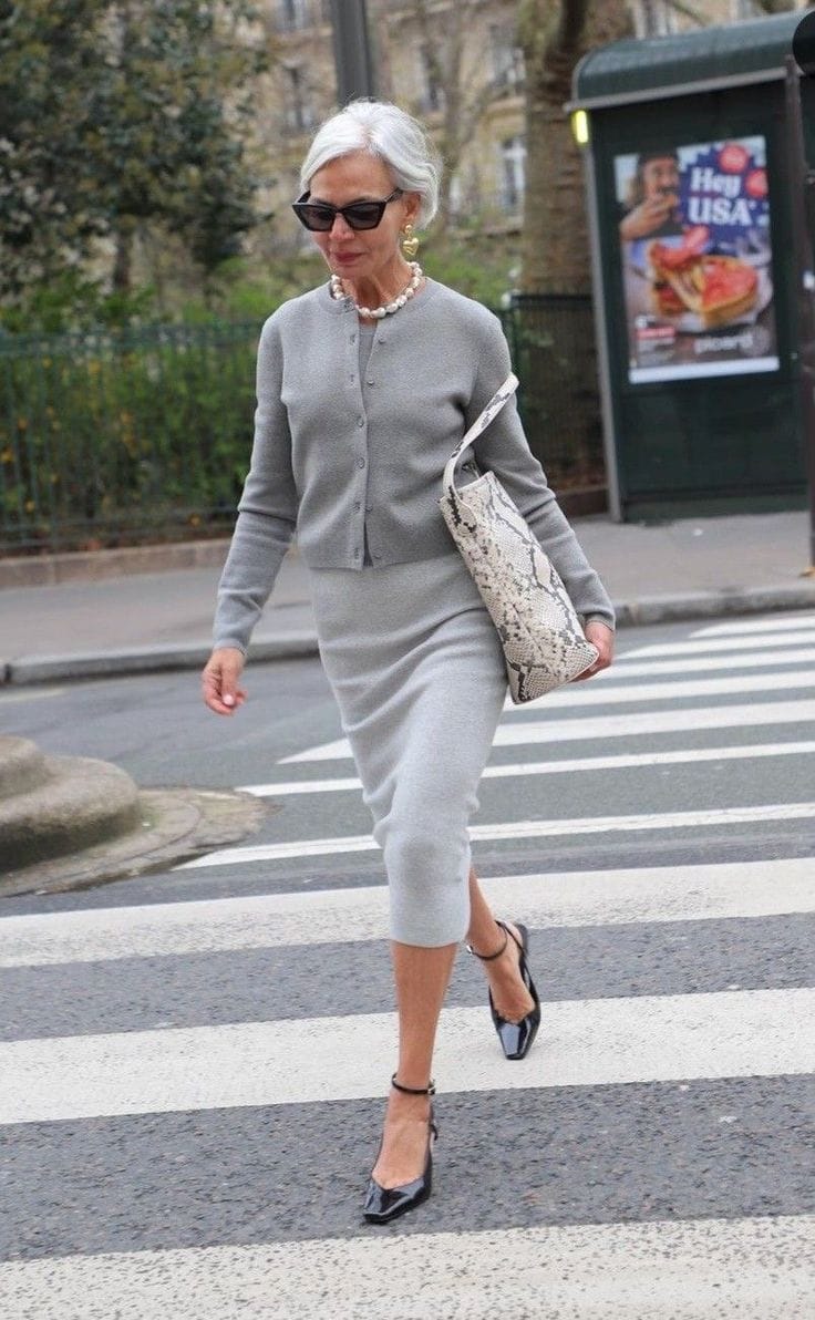 Grey Knit Matching Set for Smart Casual Daywear Grey Knit Matching Set for Smart Casual Daywear — Outfits for Women Over 50