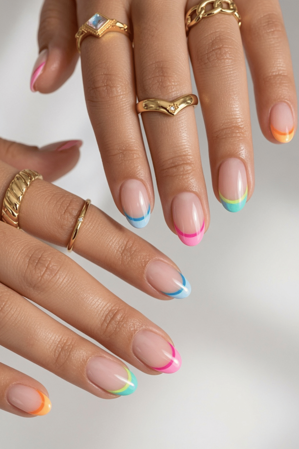 Short Square Neon French Tips — Nail Designs