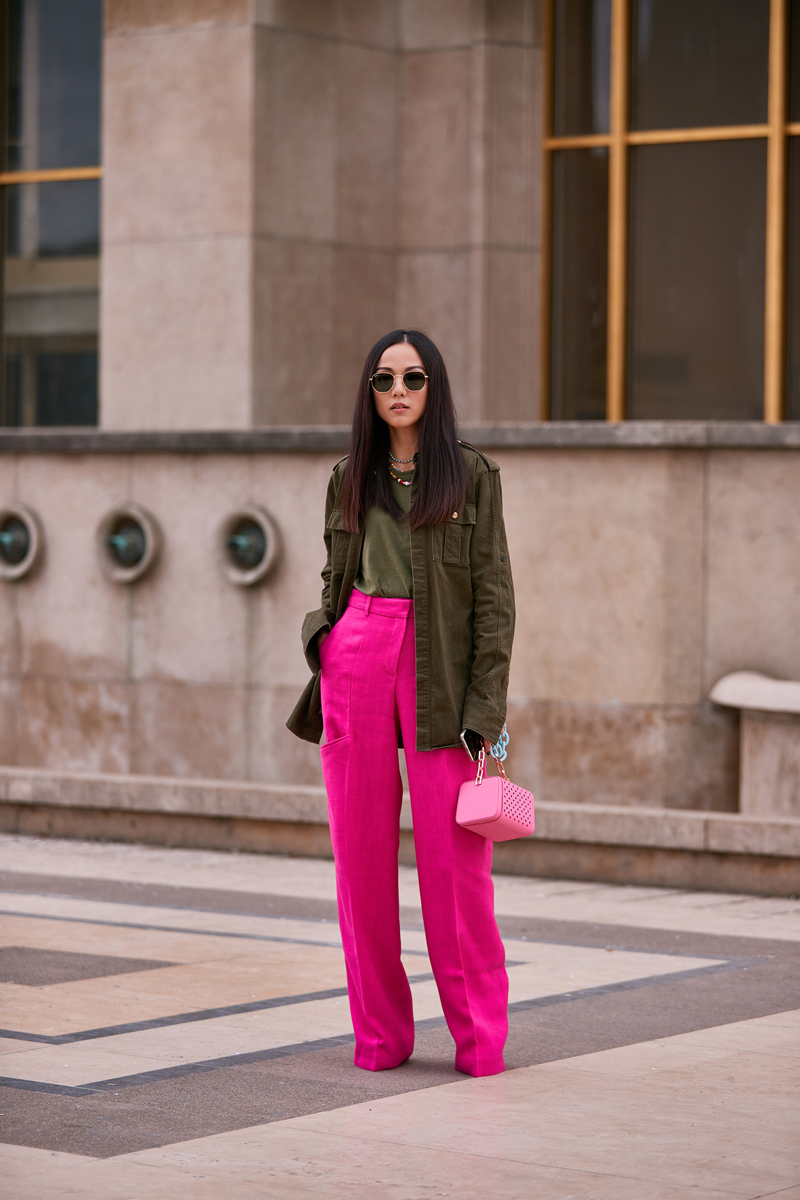 Streetwear Edge: Hot Pink Trousers with Utility Jacket Streetwear Edge: Hot Pink Trousers with Utility Jacket — Pink Outfits