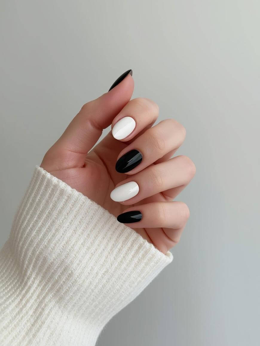 Solid Black and White Almond Nails Solid Black and White Almond Nails — Black and White Nails