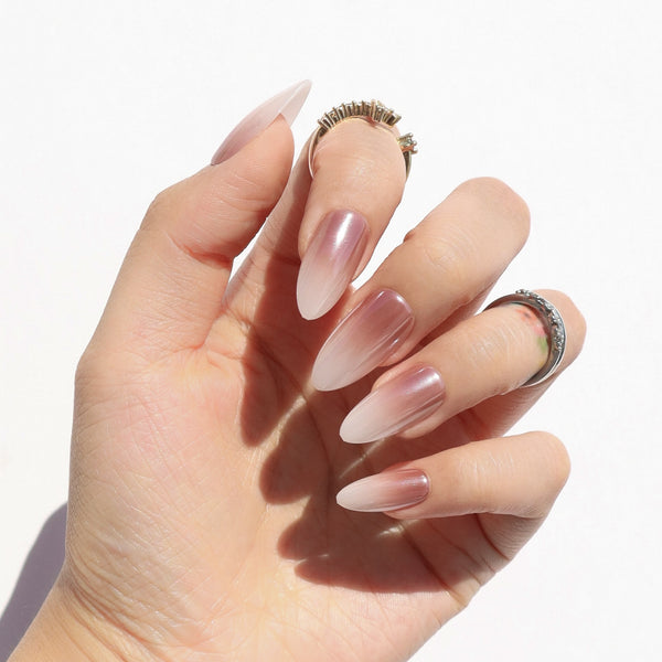 Metallic Rose Ombre Medium Almonds — Medium Almond Nails