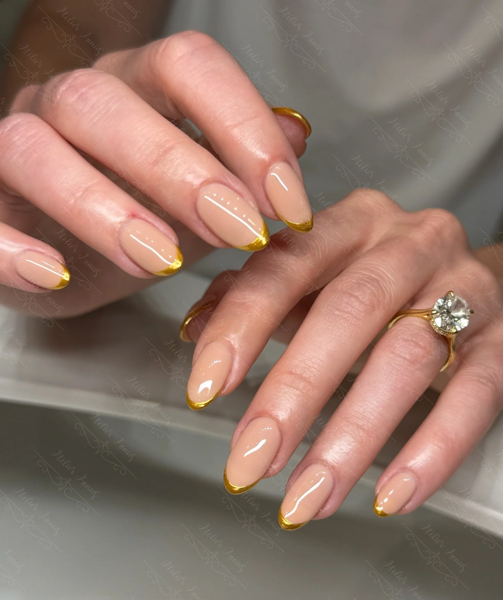 Thin Gold Line Outlining The French Tips Visual Idea — Gold French Tip Nails