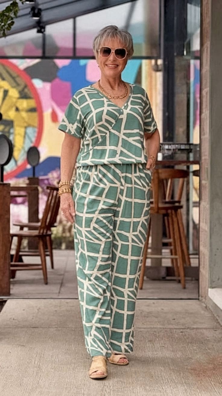 Geometric Print Jumpsuit for Summer Chic Geometric Print Jumpsuit for Summer Chic — Outfits for Women Over 70