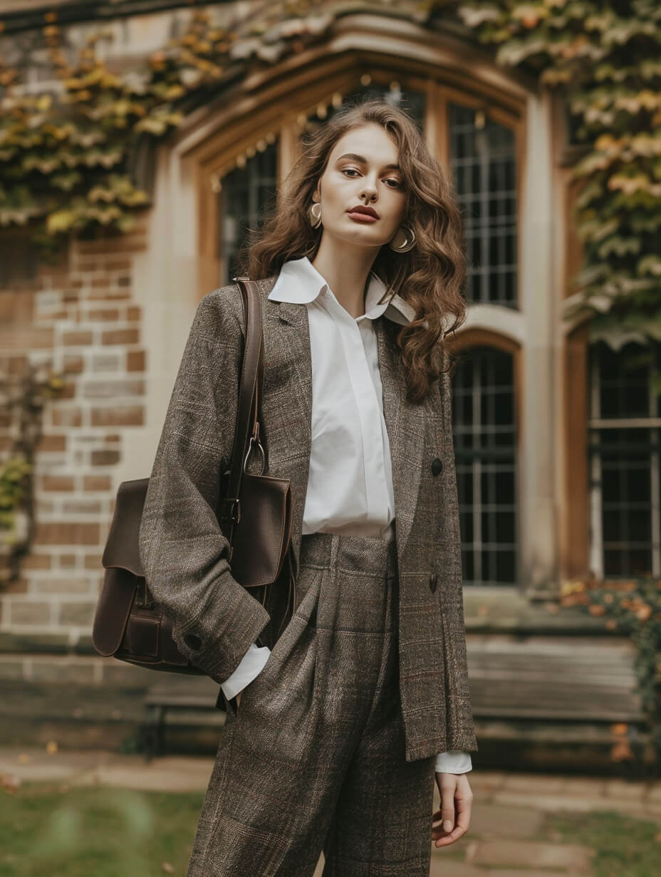 The Power Suit: Brown Plaid Tweed for Academic Sophistication The Power Suit: Brown Plaid Tweed for Academic Sophistication — Dark Academia Outfits