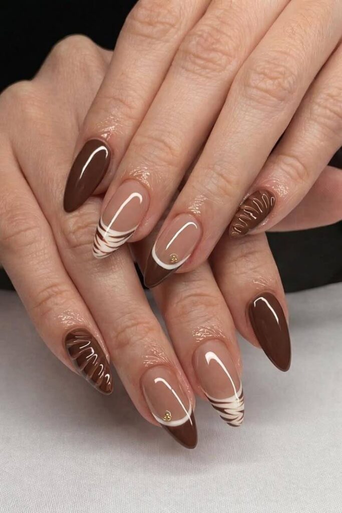 Chocolate Texture & Gold Studs on Stilettos Chocolate Texture & Gold Studs on Stilettos — Cute Nails