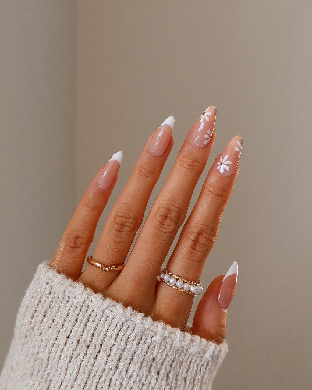 Floral French Pastel Tips Long Stilettos — Simple Nails