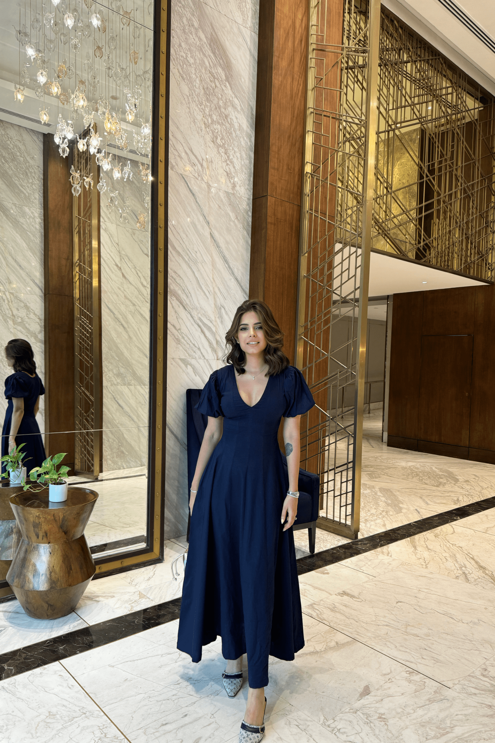 Timeless Elegance: The Navy Blue V-Neck Dress — Vintage Outfits