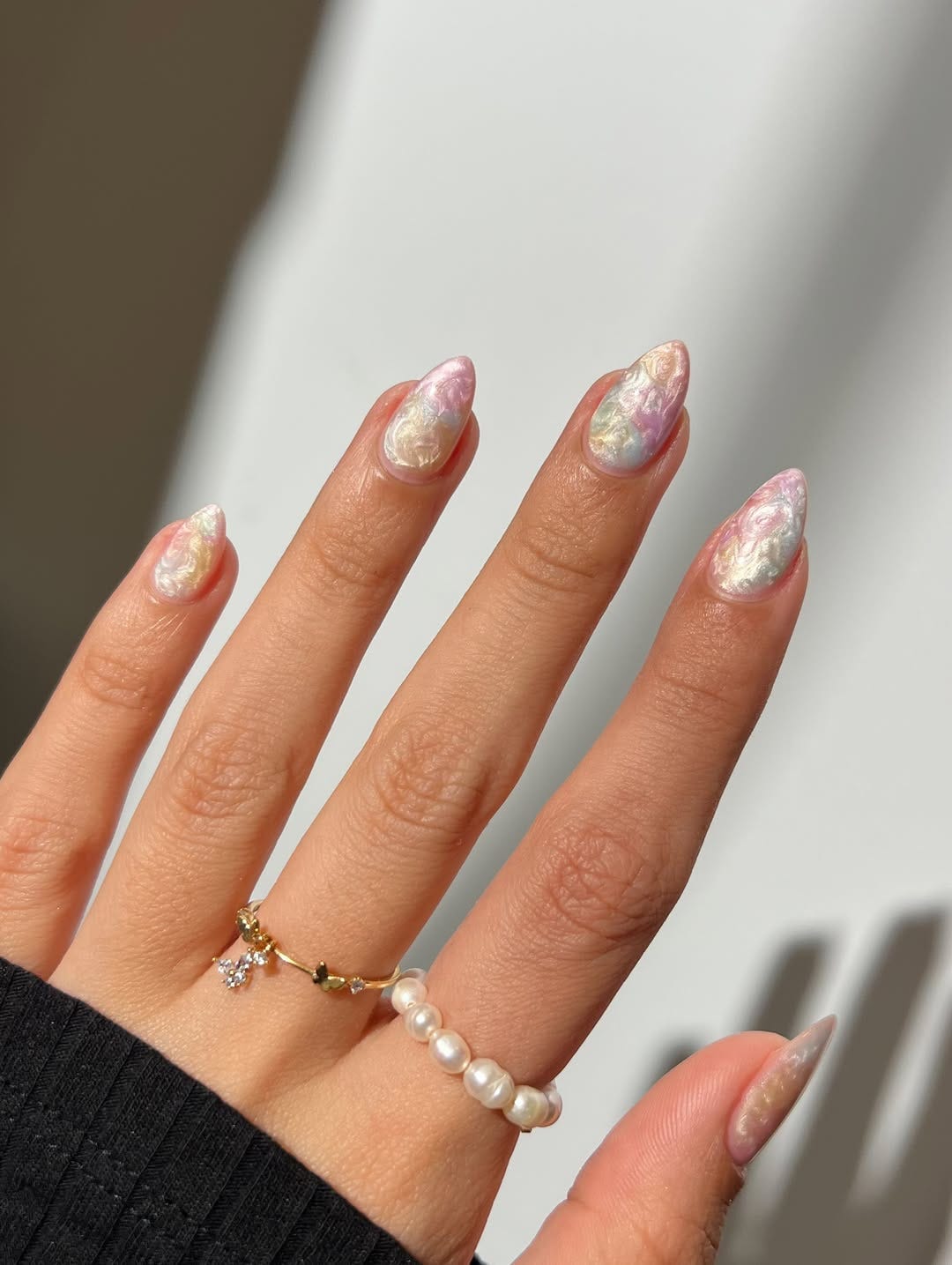 Pastel Iridescent Almond Nails — Pearl Nails