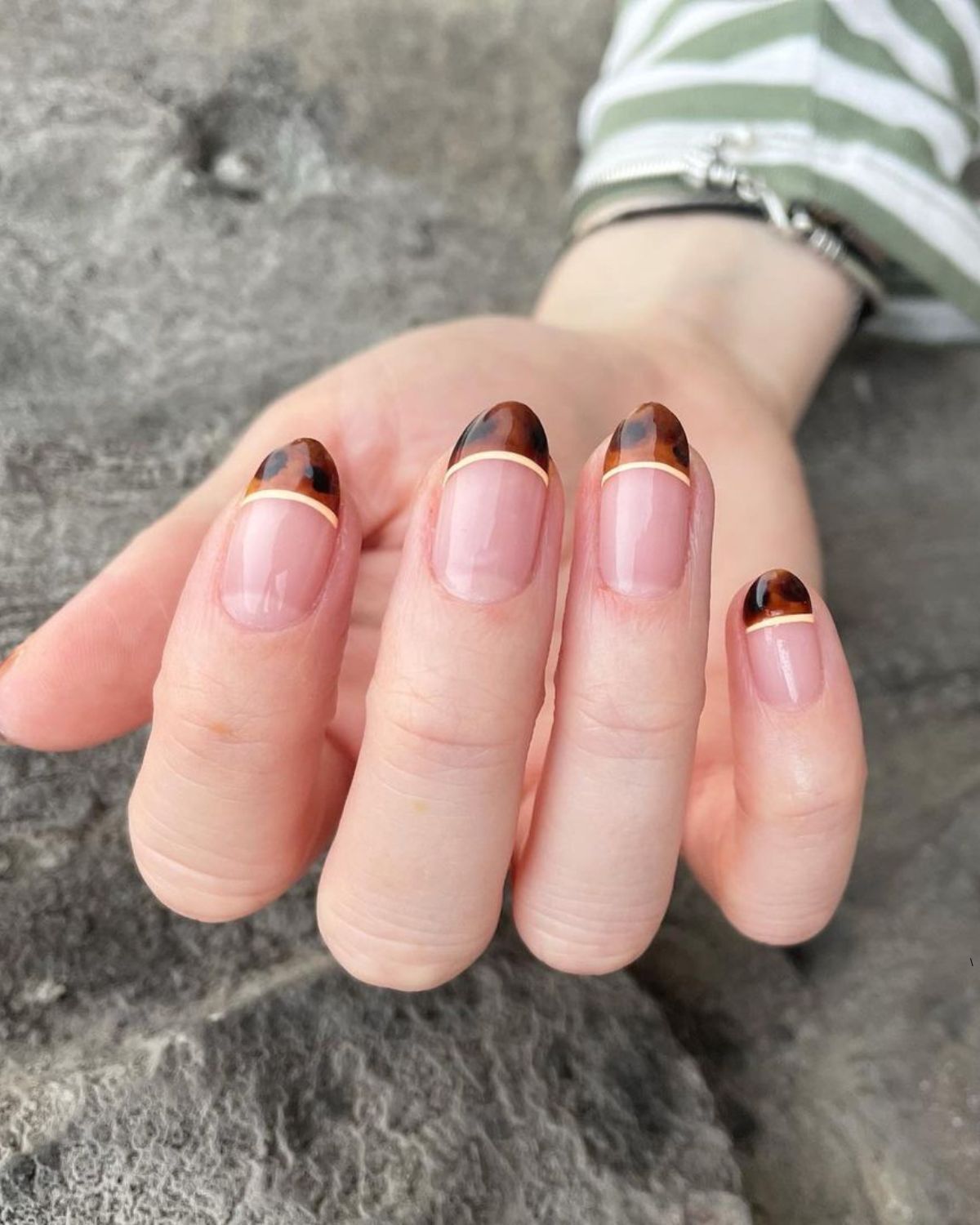 Tortoiseshell French Tips with Gold Foil — Brown French Tip Nails