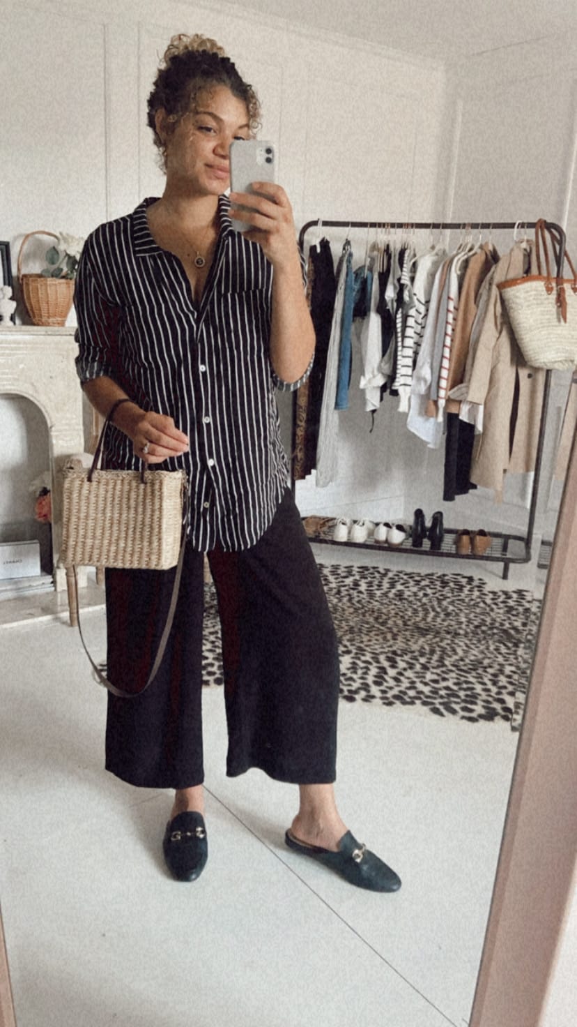 Cropped Knit Vest Over Midi Skirt — Postpartum Outfits