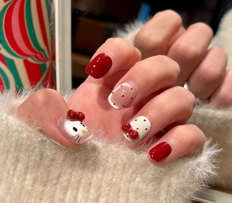 Glossy 3D Hello Kitty Short Square — Hello Kitty Nails