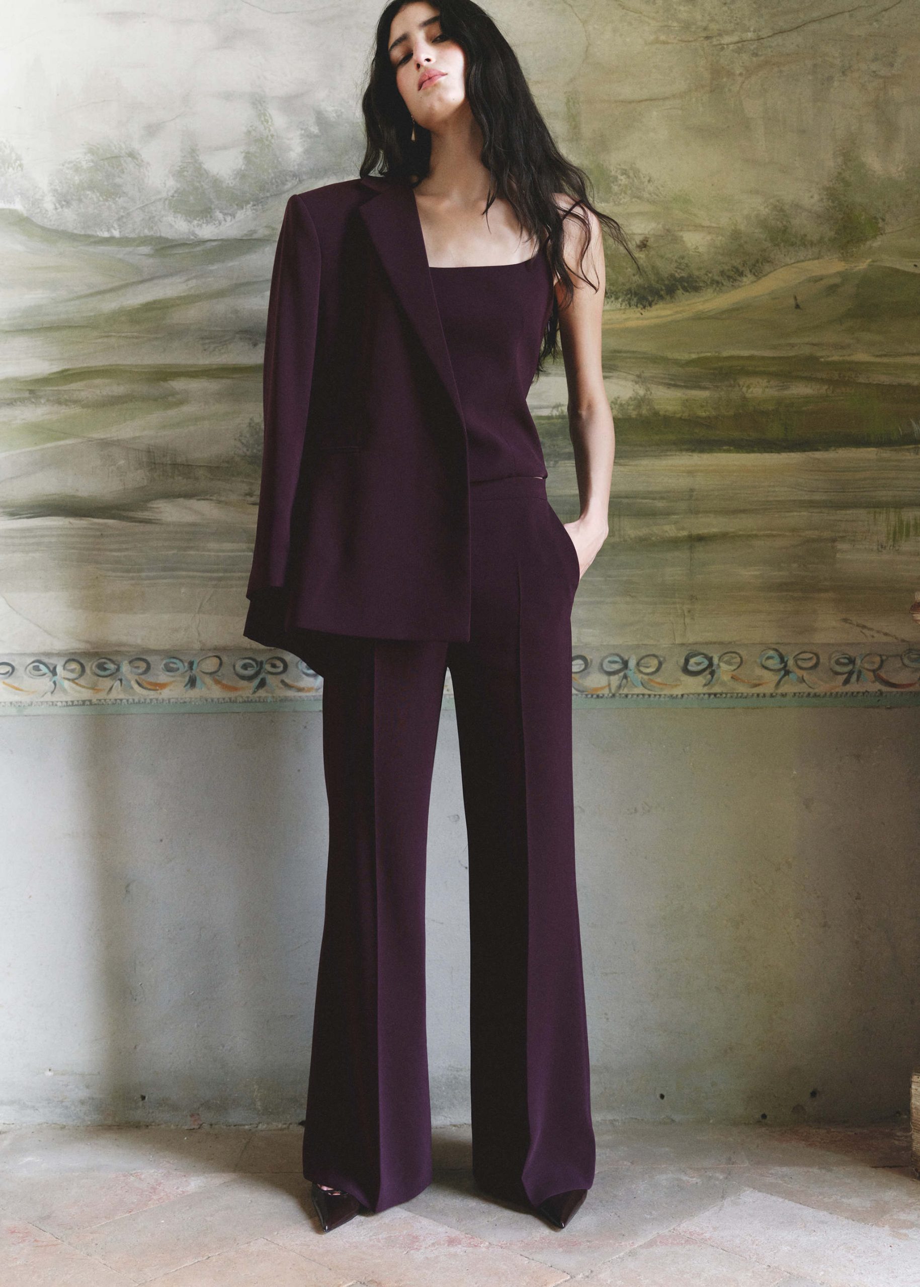 Deep Purple Power Suit with Wide-Leg Trousers — Formal Outfits