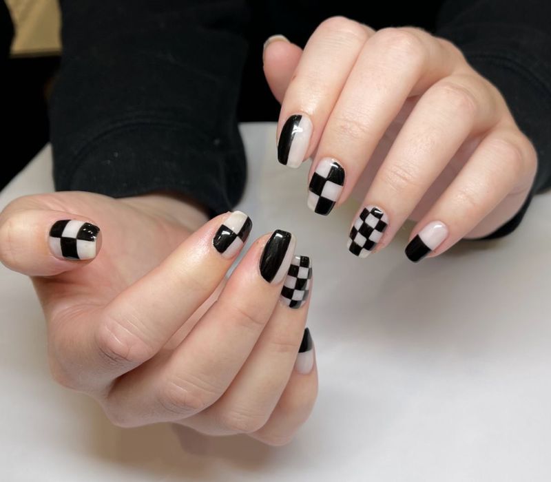 Checkerboard Half-and-Half Squares Checkerboard Half-and-Half Squares — Preppy Nails