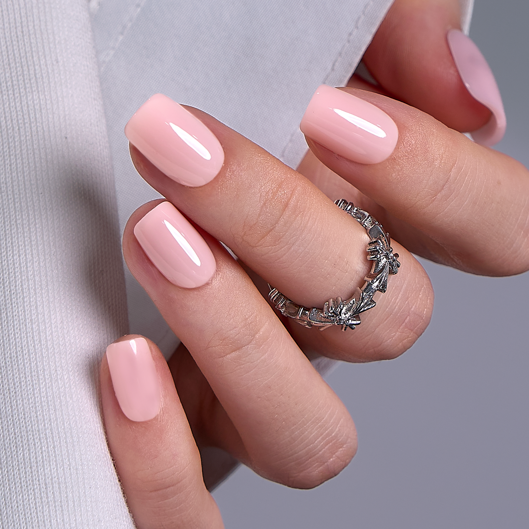 Solid Light Pink Squoval — Short Acrylic Nails