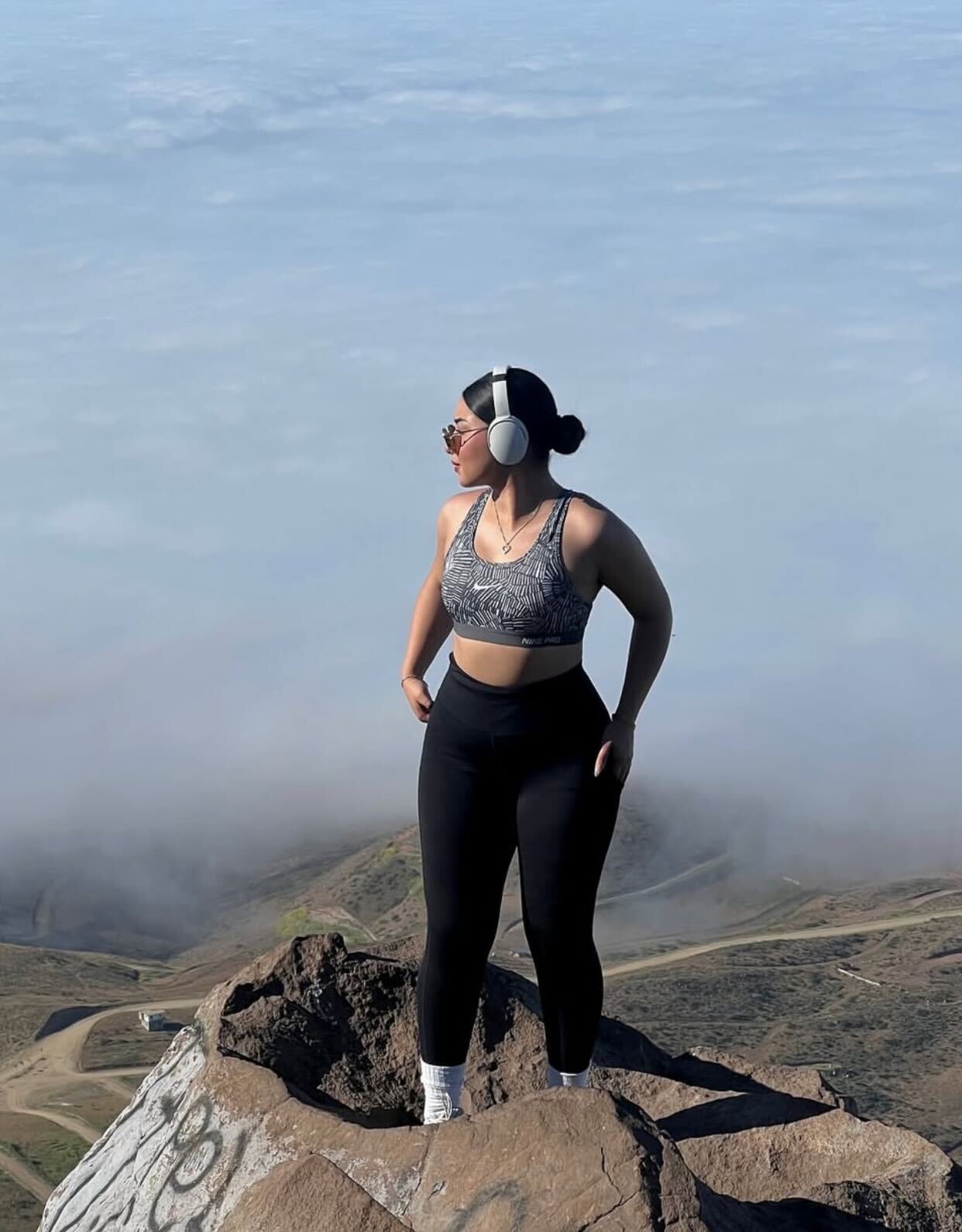 Zebra Print Sports Bra and Black Leggings — Hiking Outfits