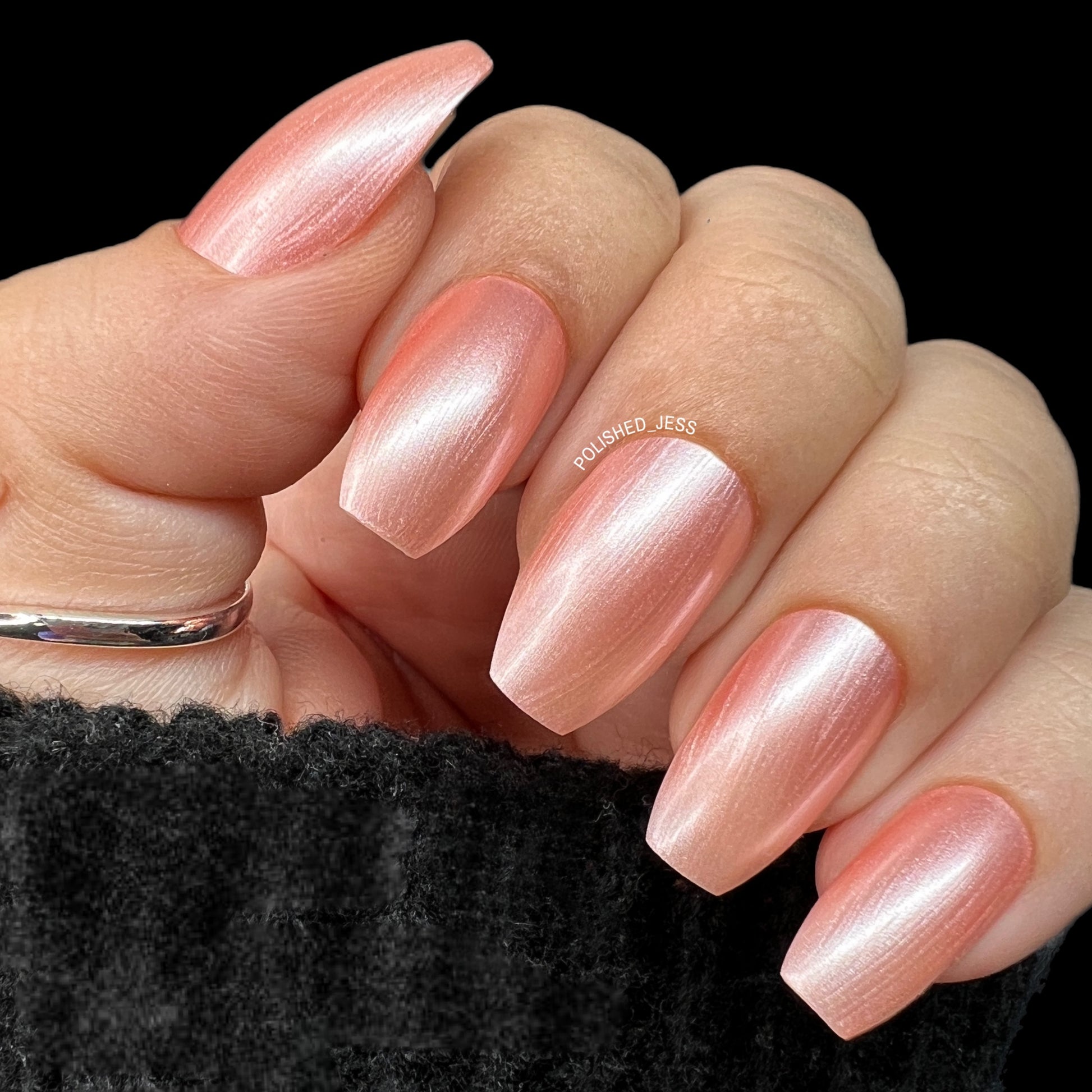 Metallic Shimmer Visual Idea — Peach Nails