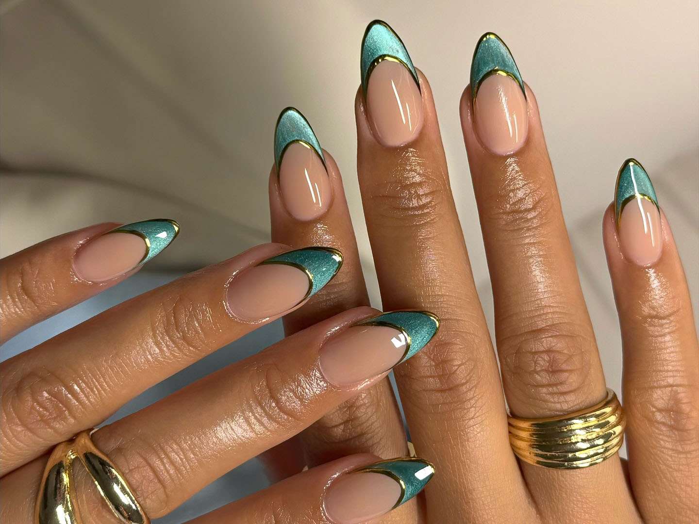 Glossy Metallic Visual Idea — French Tip Nails