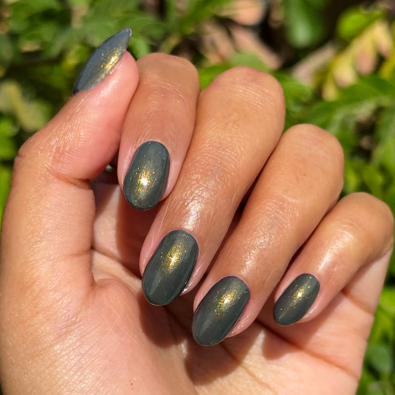 Shimmer Visual Idea — Olive Green Nails