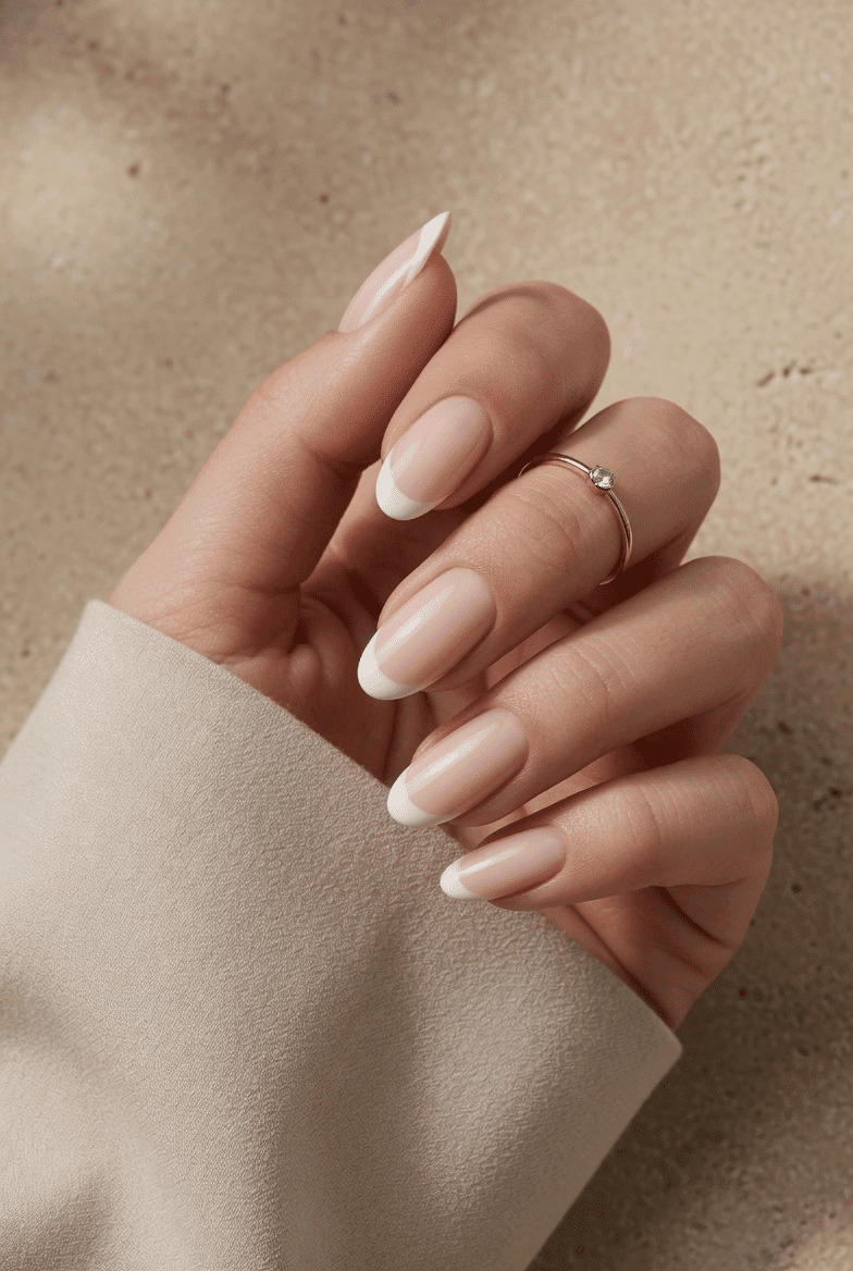 Short Oval Flawless French Tip — White French Tip Nails