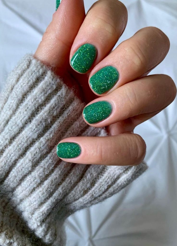 Glitter Visual Idea — Green Nails