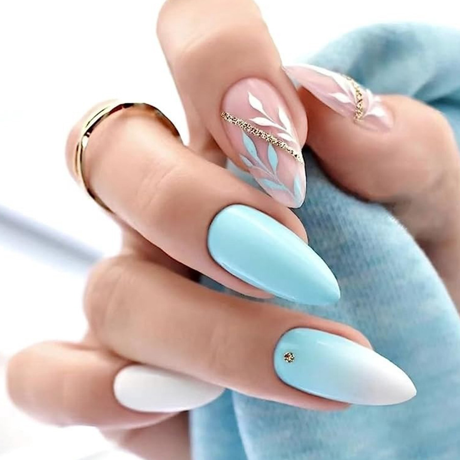 Sky Blue to White Gradient Stiletto Nails Sky Blue to White Gradient Stiletto Nails — Ocean Nails