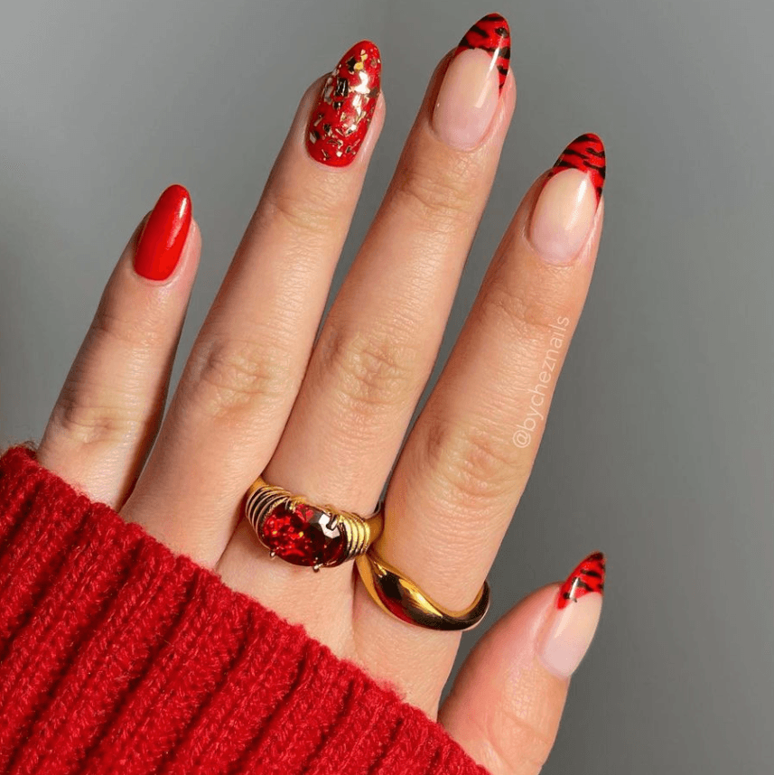 Tiger Stripe French Almonds Tiger Stripe French Almonds — Long Almond Nails