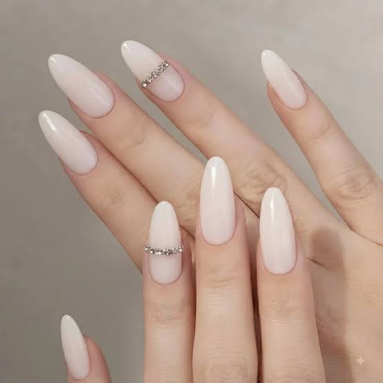 Opaque White With Rhinestone Band — Wedding Guest Nails