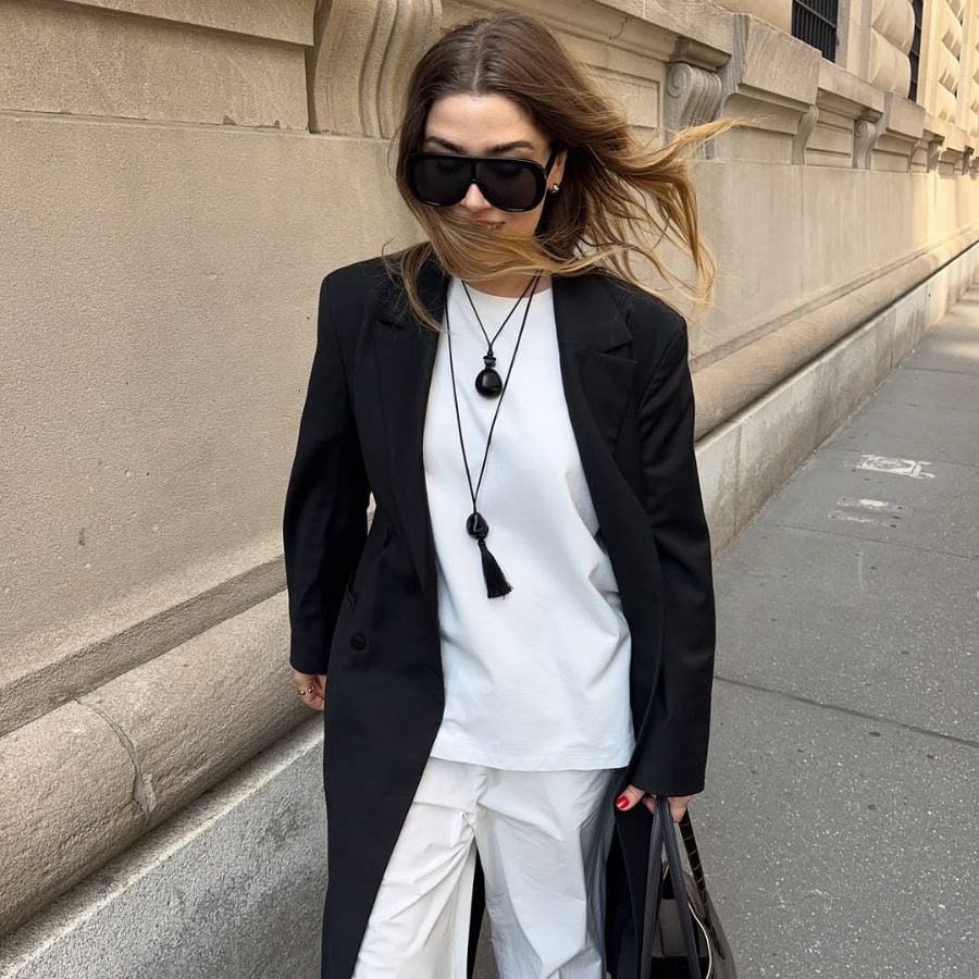 Black Turtleneck with Cream Wide-Leg Trousers for Elegant Contrast — Minimalist Outfits