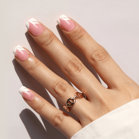 Abstract French Tips on Pink Base Abstract French Tips on Pink Base — Date Night Nails