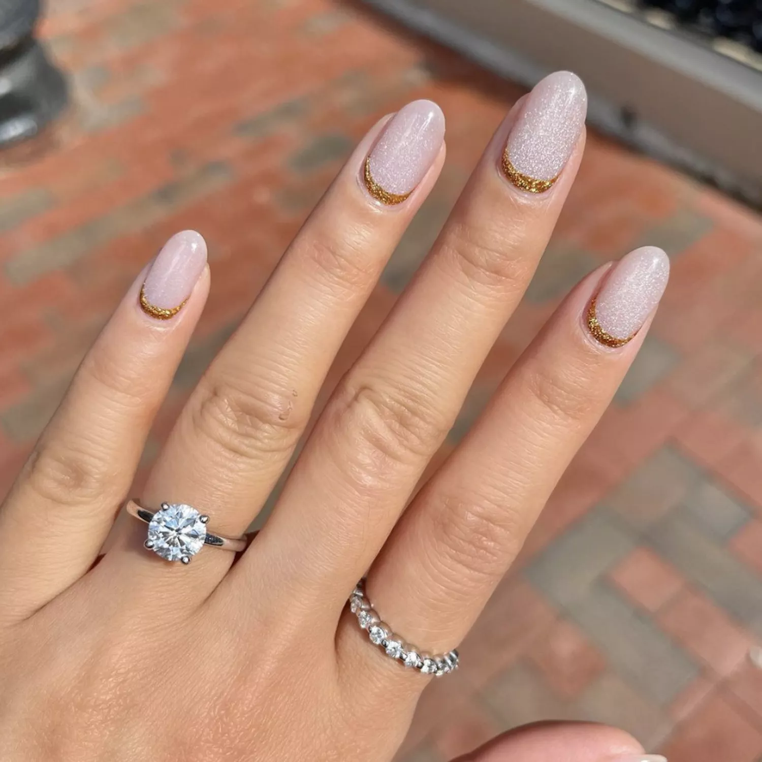 Gold Glitter Reverse French Oval — Reverse French Nails