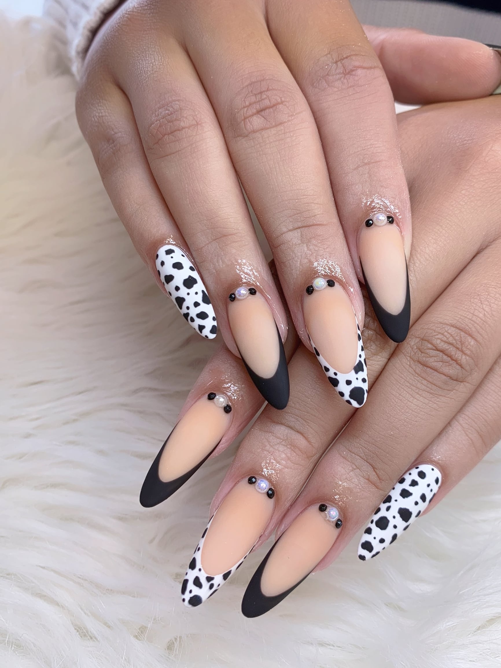 Classic Nude Base Black and White Cow Print Classic Nude Base Black and White Cow Print — Cow Print Nails
