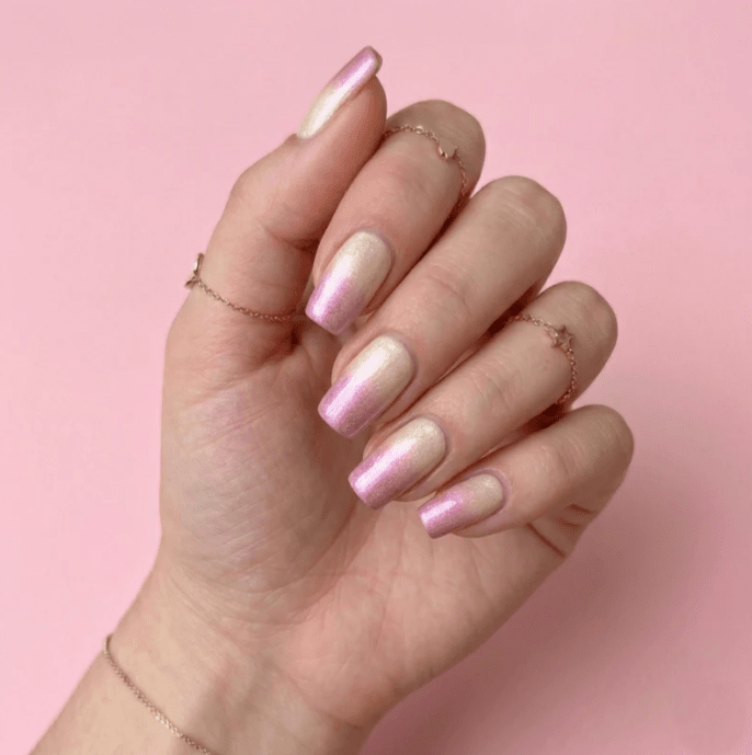 Shimmering Pink to Pale Yellow Gradient Nails — Nails for Olive Skin