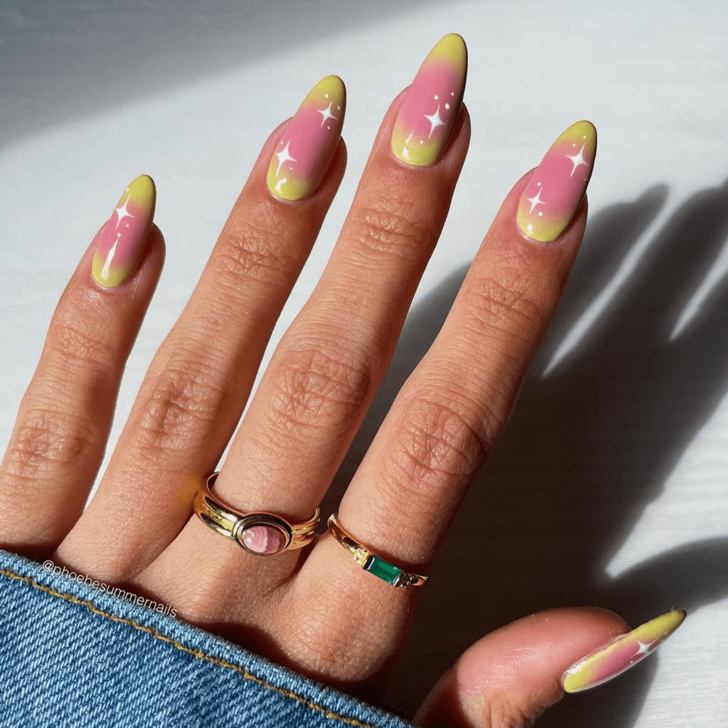 Pink Yellow Matte Aura Stars — Aura Nails