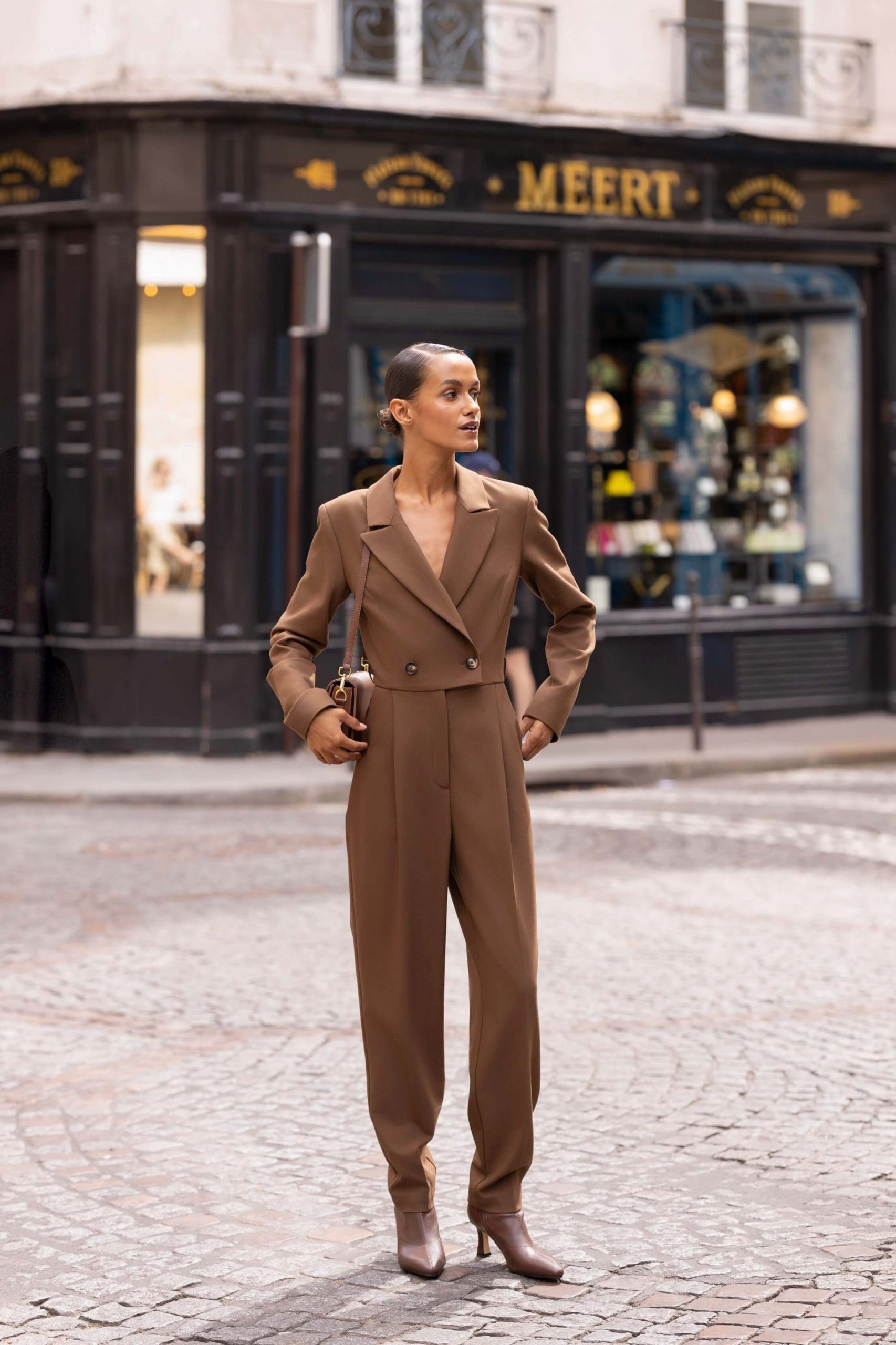 Tailored Jumpsuit Elegance: Brown V-Neck Jumpsuit Tailored Jumpsuit Elegance: Brown V-Neck Jumpsuit — Dressy Outfits