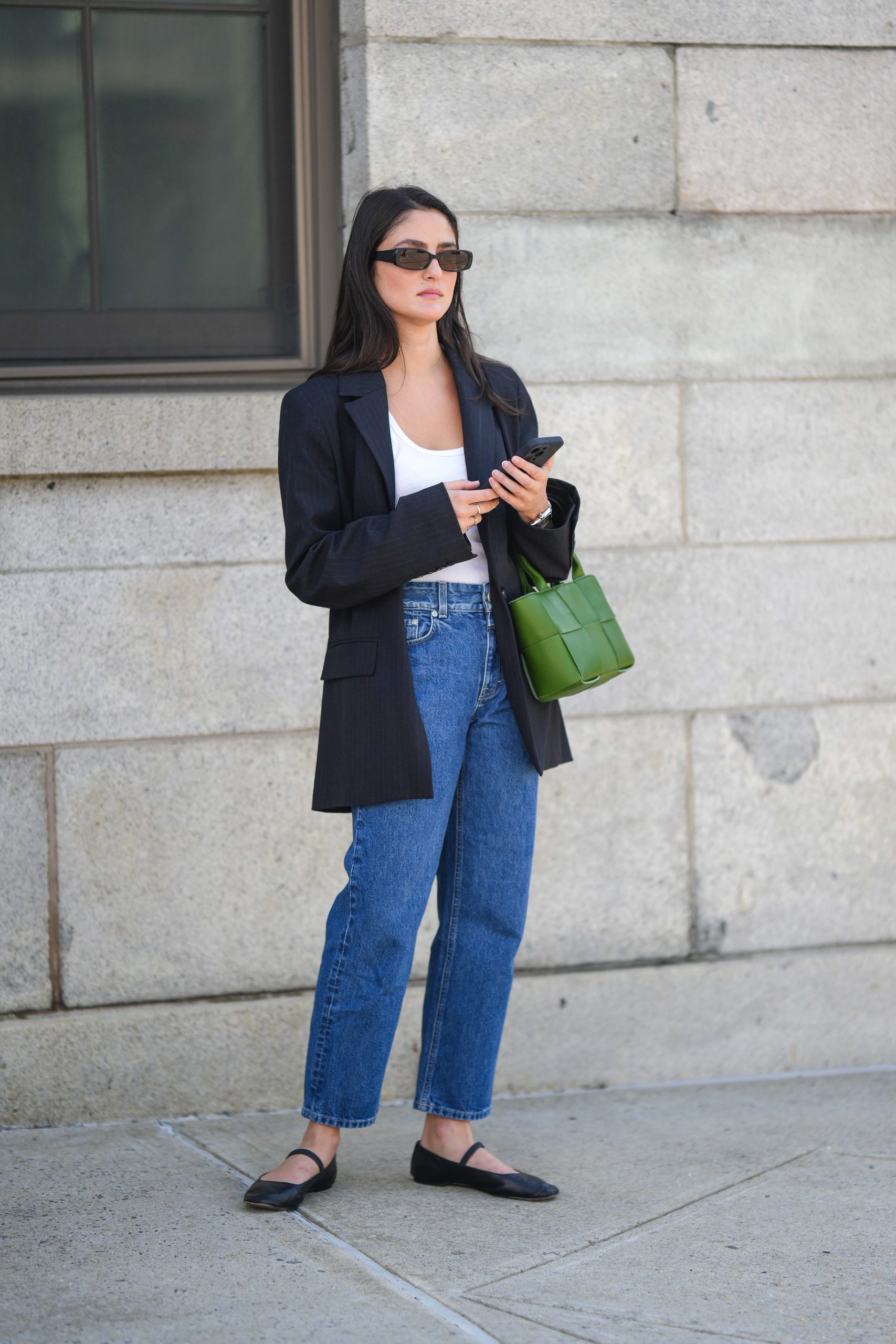 Pinstripe Blazer and Straight-Leg Jeans for Smart Casual — Work Outfits