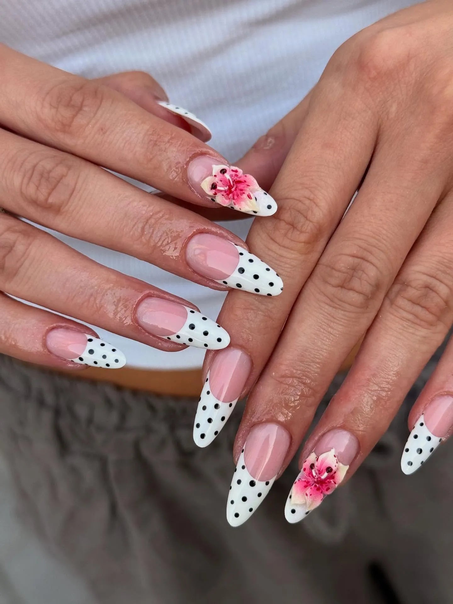 Sheer Pink Polka Dot French Tip Nails — Press On Nails