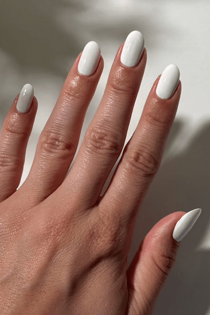 Opaque White Short Oval Nails — Milky Nails