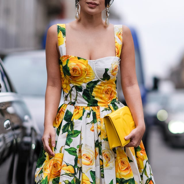 Floral Print Dress with Fitted Bodice and Full Skirt — Formal Outfits