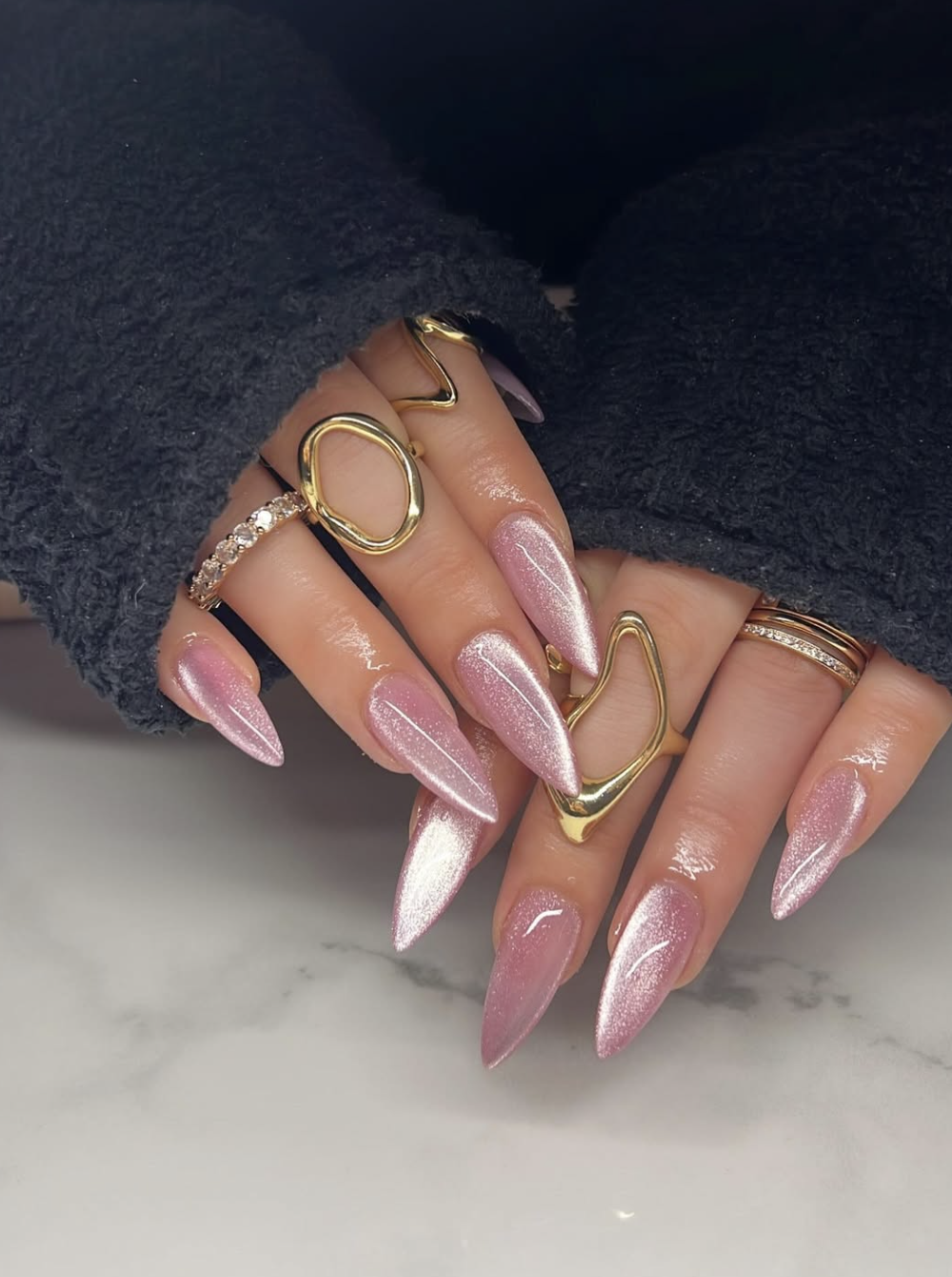 Rose Gold and Gold Chrome Stiletto Rose Gold and Gold Chrome Stiletto — Pink Chrome Nails